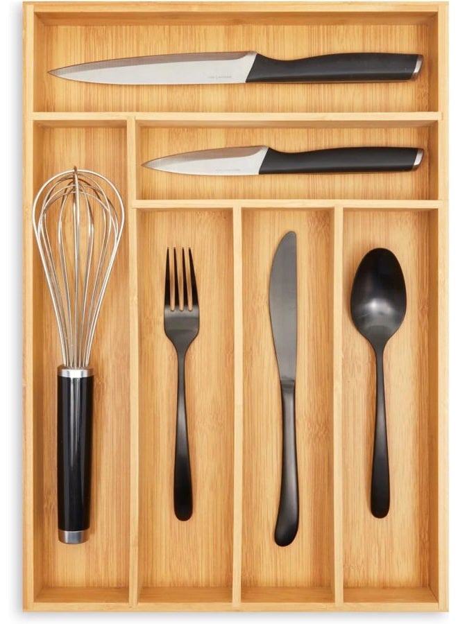 Juvale Drawer Organizer - Bamboo Drawer Organizer - Large Bamboo 6 Slot Silverware Drawer Dividers - Flatware Tray - 17 Inch - Image 1