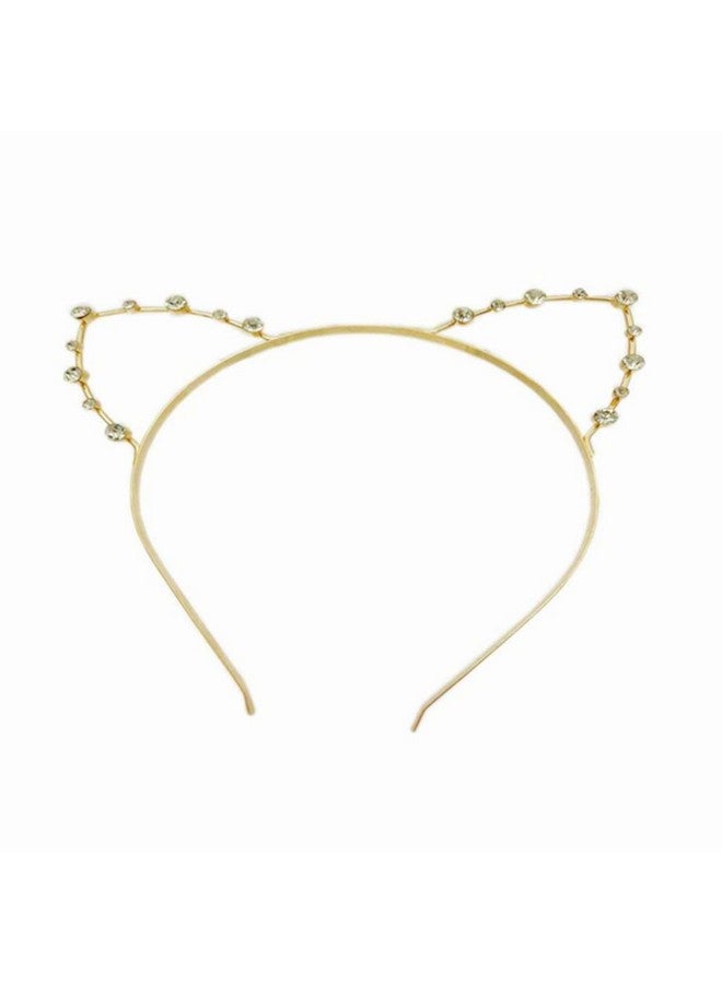 جيلوكيبو عصابة رأس على شكل أذن قطة مرصعة بأحجار الراين وربطة شعر قطة من الكريستال للنساء، طوق شعر على شكل أذن قطة من سبائك معدنية جميلة لحفلات الهالوين التنكرية (ذهبي) - Image 2