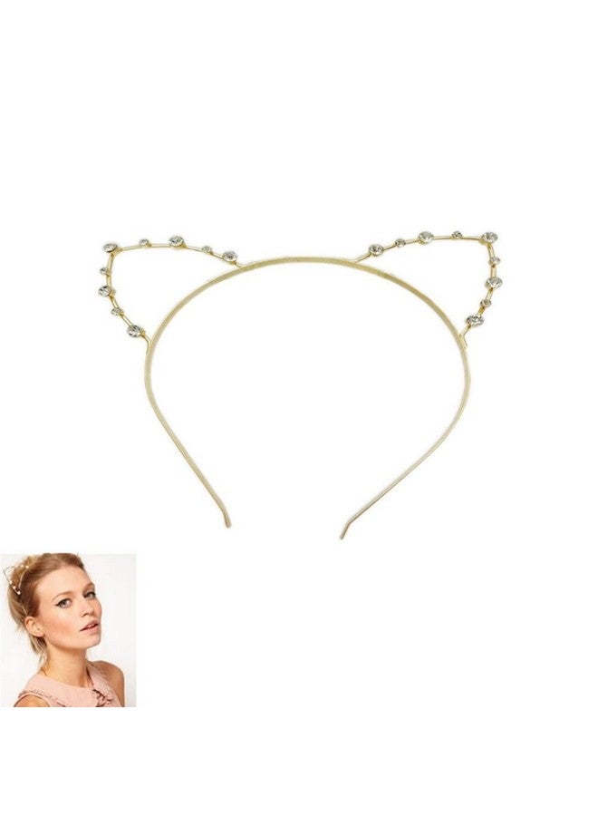 جيلوكيبو عصابة رأس على شكل أذن قطة مرصعة بأحجار الراين وربطة شعر قطة من الكريستال للنساء، طوق شعر على شكل أذن قطة من سبائك معدنية جميلة لحفلات الهالوين التنكرية (ذهبي) - Image 4