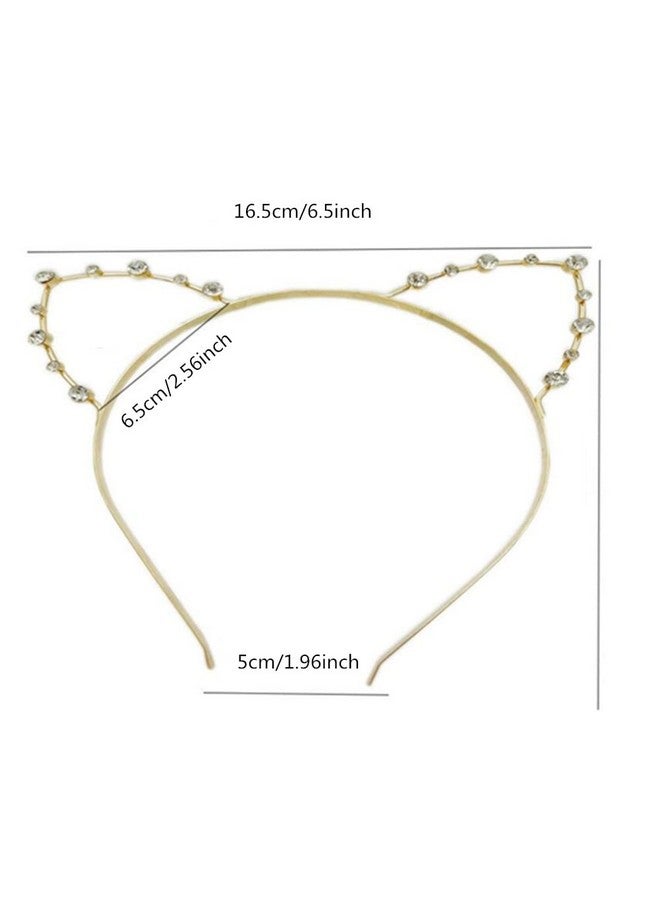 جيلوكيبو عصابة رأس على شكل أذن قطة مرصعة بأحجار الراين وربطة شعر قطة من الكريستال للنساء، طوق شعر على شكل أذن قطة من سبائك معدنية جميلة لحفلات الهالوين التنكرية (ذهبي) - Image 3