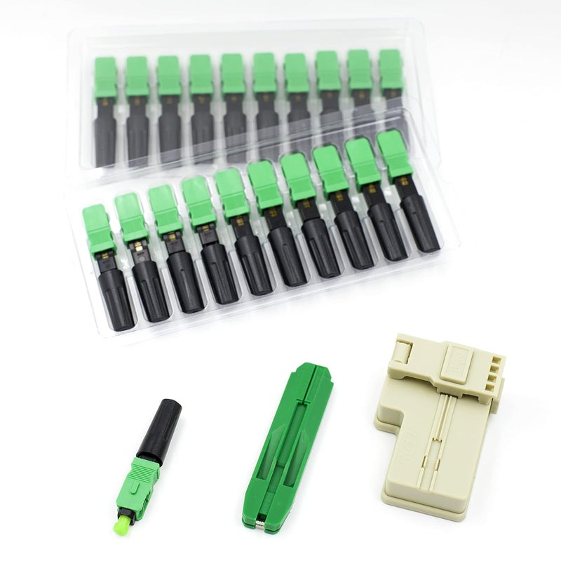 LEITE 20pcs SC APC Fiber Optic Quick Connector with Matched Tools Fiber Reusable Connectors Single Mode SM 9/125 Mechanical Fast Connectors Adapter for FTTH CATV Network Instrument - Image 1
