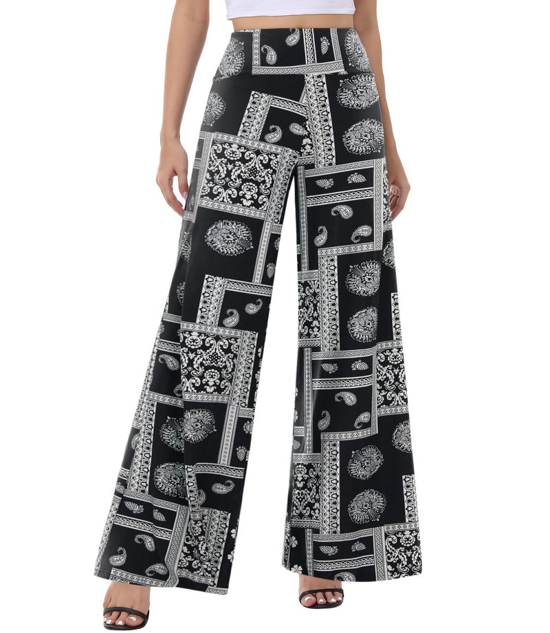 ZOOSIXX Wide Leg Palazzo Pants for Women - High Waist Casual Beach Lounge Loose Dress Stretchy Trousers - Image 1