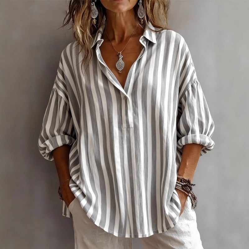 Women's Striped Loose Pullover Blouse - 2025 Summer - Image 2