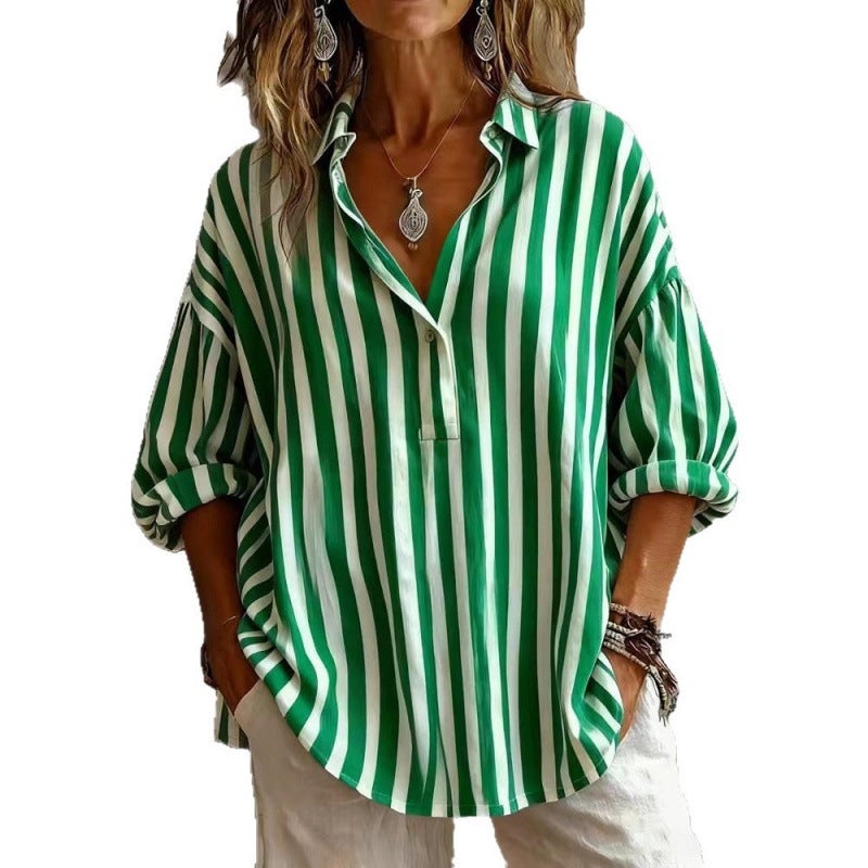 Women's Striped Loose Pullover Blouse - 2025 Summer - Image 5
