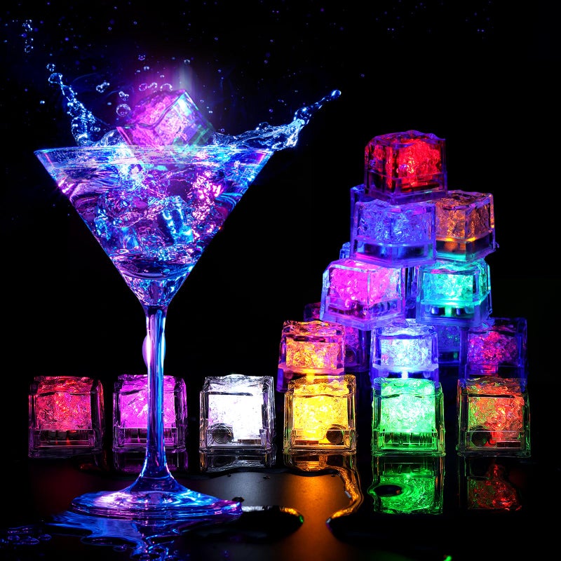 Nonley Nonley Light Up Ice Cubes for Drinks 12 Pack LED Ice Cubes Liquid Activated Glow in The Dark Waterproof Ice Cubes for Home Bar Supplies Summer Party Wedding Decor 