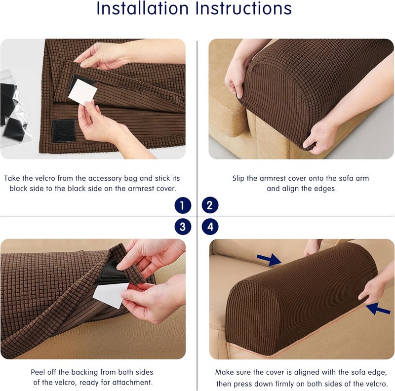 subrtex Stretch Armrest Covers Anti-Slip Upgraded Spandex Arm Covers for Chairs Couch Sofa Armchair Slipcovers for Recliner Sofa with Hook and Loop Tape (2pcs, Chocolate) - Image 3