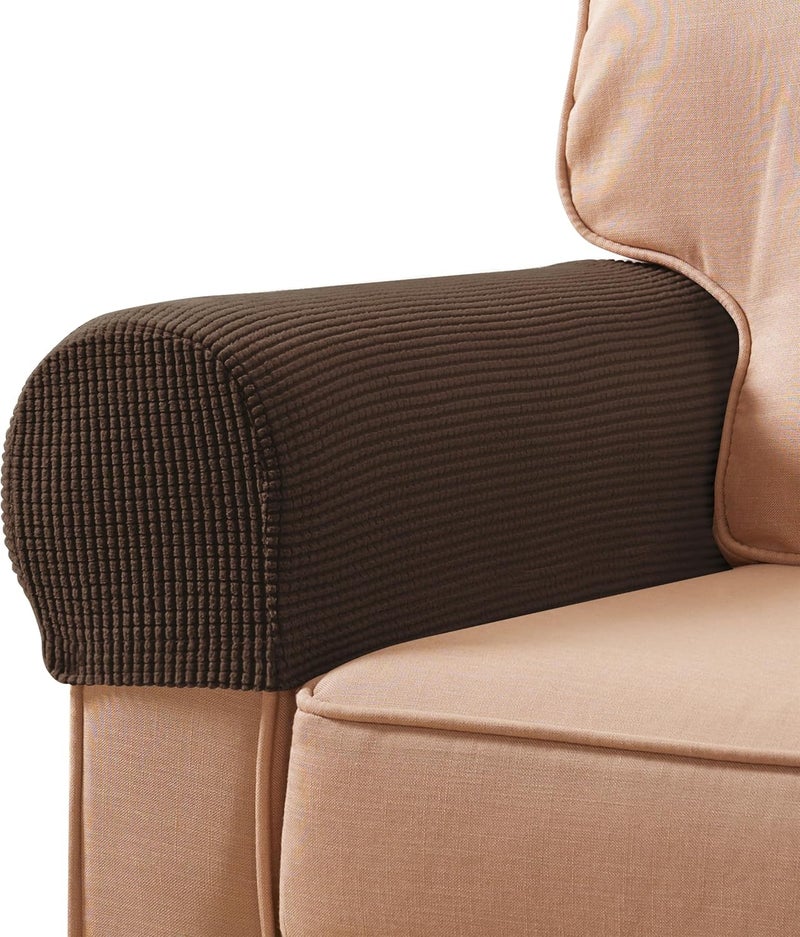subrtex Stretch Armrest Covers Anti-Slip Upgraded Spandex Arm Covers for Chairs Couch Sofa Armchair Slipcovers for Recliner Sofa with Hook and Loop Tape (2pcs, Chocolate) - Image 1