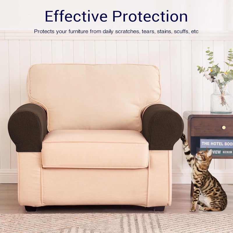 subrtex Stretch Armrest Covers Anti-Slip Upgraded Spandex Arm Covers for Chairs Couch Sofa Armchair Slipcovers for Recliner Sofa with Hook and Loop Tape (2pcs, Chocolate) - Image 5