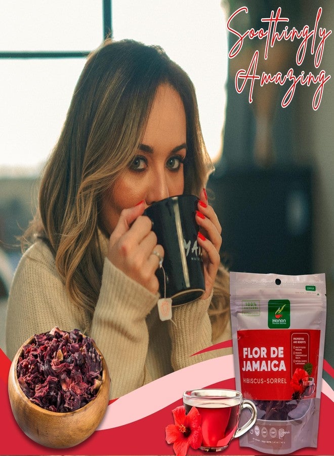 شاي زهرة الكركديه من هانان بيروفيان سيكرتس، مصنوع من زهور الكركديه المجففة 100% - يعزز صحة الكوليسترول، وينظف الكبد ويزيل السموم منه ويصلحه، ويخفف التهاب الحلق. 40 غرام - Image 2