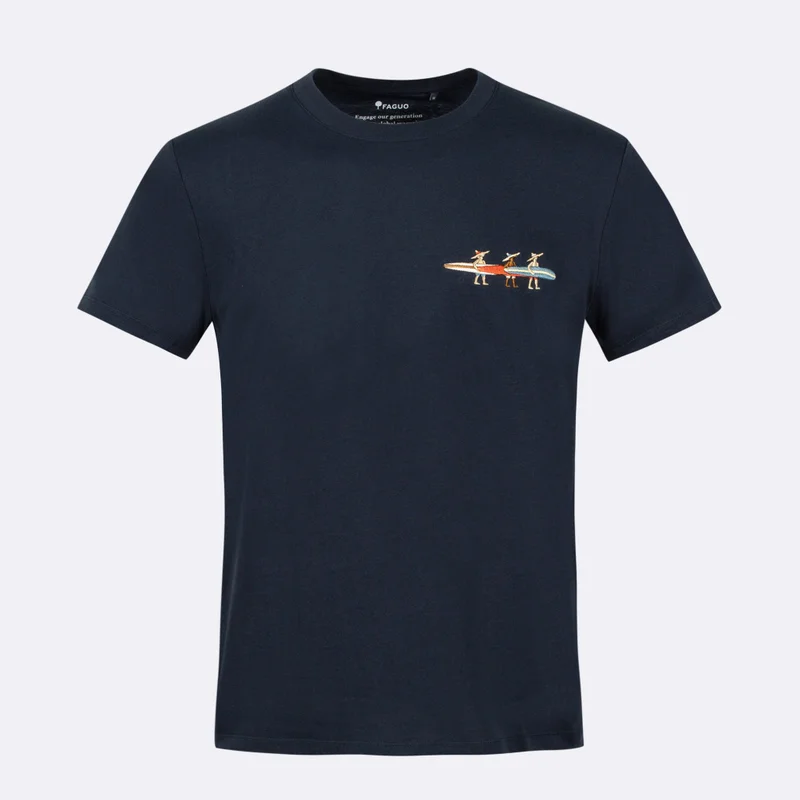 Faguo Arcy Surf - Embroidered Navy T-shirt in recycled cotton