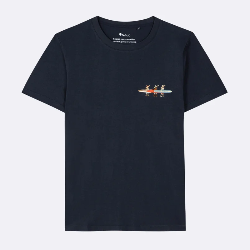 Faguo Arcy Surf - Embroidered Navy T-shirt in recycled cotton