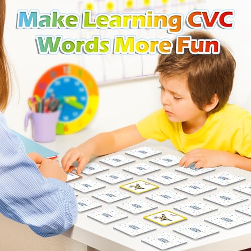 Aizweb لعبة مطابقة الكلمات CVC من Aizweb - 60 قطعة ألعاب بطاقات للأطفال من عمر 3-6 سنوات، بطاقات فونيكس التعليمية لأنشطة التعلم في مرحلة ما قبل المدرسة ورياض الأطفال، ألعاب تعليمية لوازم التعليم المنزلي - Image 5