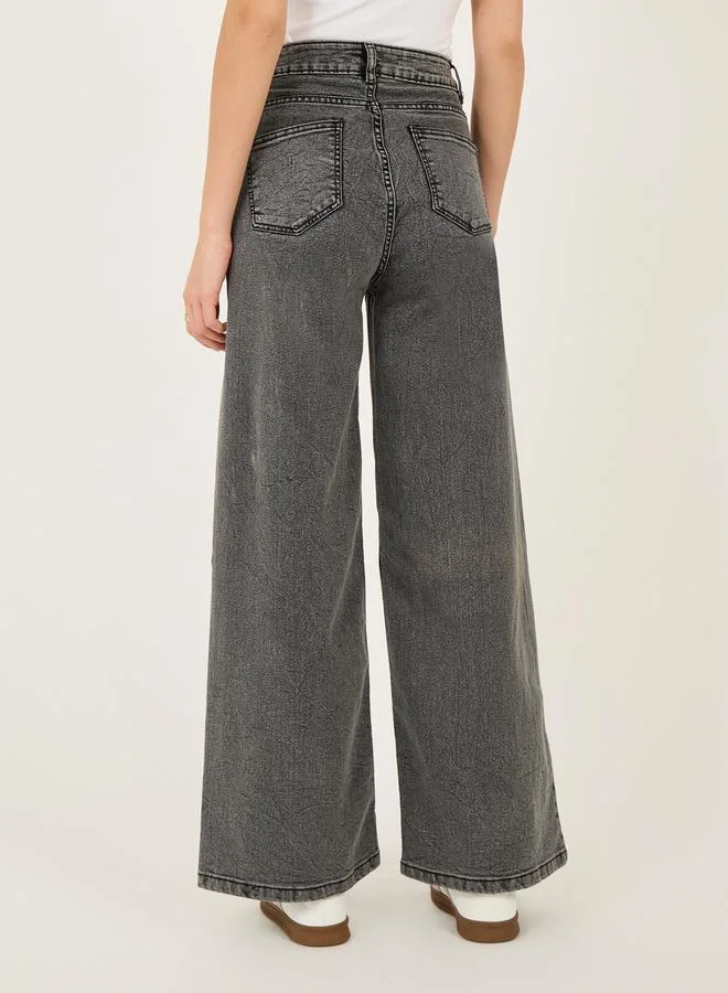 Styli Mid Rise Five-Pocket Style Wide Leg Jeans
