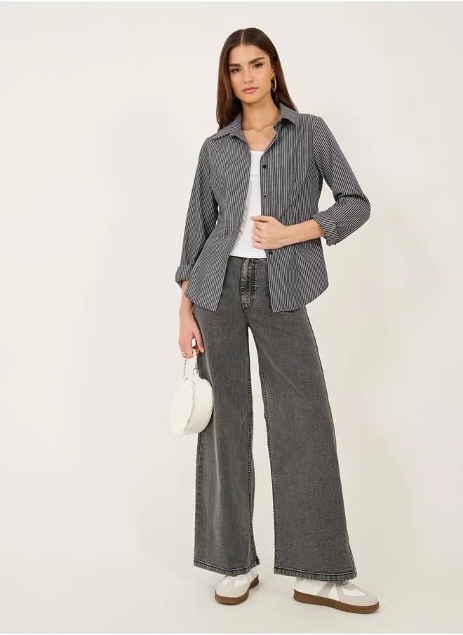 ستايلي Mid Rise Five-Pocket Style Wide Leg Jeans