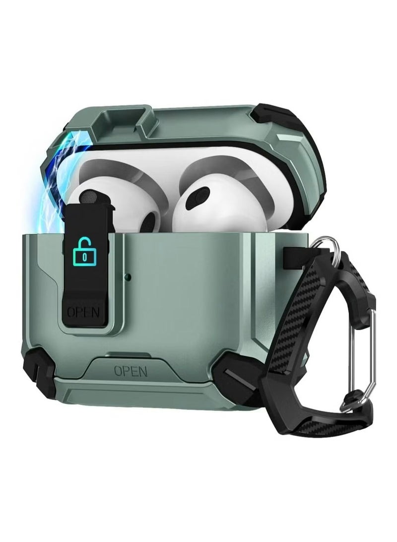 Compatible with  AirPods 4 4th Generation Case Cover, Compatible with, Magnetic Automatic Lock, Charging Port Dust-Proof & Stand Design with Cleaning Kit for  AirPods 4 Case  (Black /Dark Green)