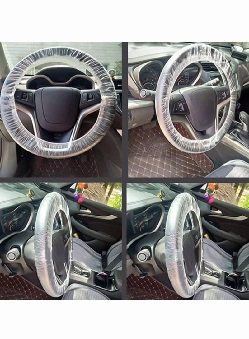 Disposable Steering Wheel Covers,  100 Pcs Plastic Elastic Pull Handle Steering Wheel Protective Covers for Car Vehicles (White) - Image 4