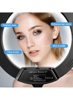 XIPH 18-Inch Dimmable Ring Light with 3 Phone Holders for Photography, YouTube, and Makeup Lighting  - Image 5