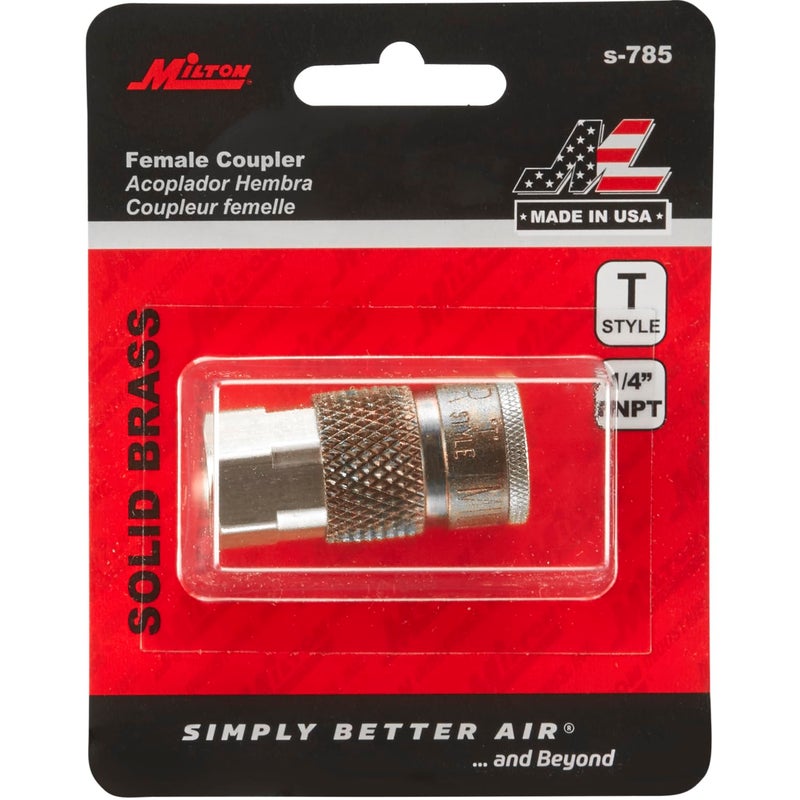 Milton (S-785) 1/4" FNPT Female T-Style Air Compressor Quick Connect Fitting Coupler, Single , Blue - Image 5
