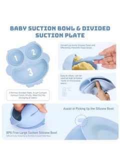 Snowie Soft ® Baby Feeding Set Of 10Pcs Food Grade Toddlers Silicone Food Plate Sipping Cup Bowl Set With Silicone Bib, Baby Cutleries, Self-Feeding Tableware Set For Toddlers, Sterilizable, Blue  - Image 4