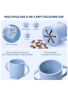 Snowie Soft ® Baby Feeding Set Of 10Pcs Food Grade Toddlers Silicone Food Plate Sipping Cup Bowl Set With Silicone Bib, Baby Cutleries, Self-Feeding Tableware Set For Toddlers, Sterilizable, Blue  - Image 3