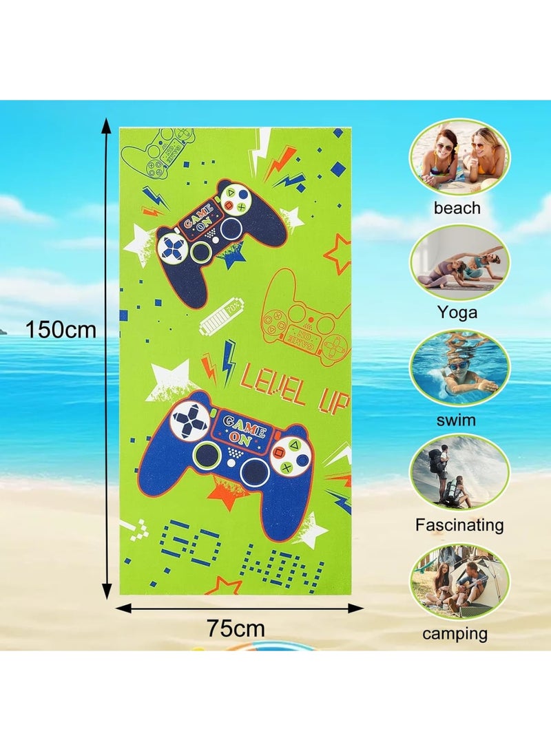 Barakah منشفة شاطئ للأطفال، منشفة استحمام خفيفة الوزن سريعة الجفاف للأولاد والبنات والبالغين، منشفة حمام كبيرة ماصة ناعمة، بطانية سفر مثالية للشاطئ والسباحة والتخييم والاستحمام، 70 × 140 سم باللون الأخضر - Image 2