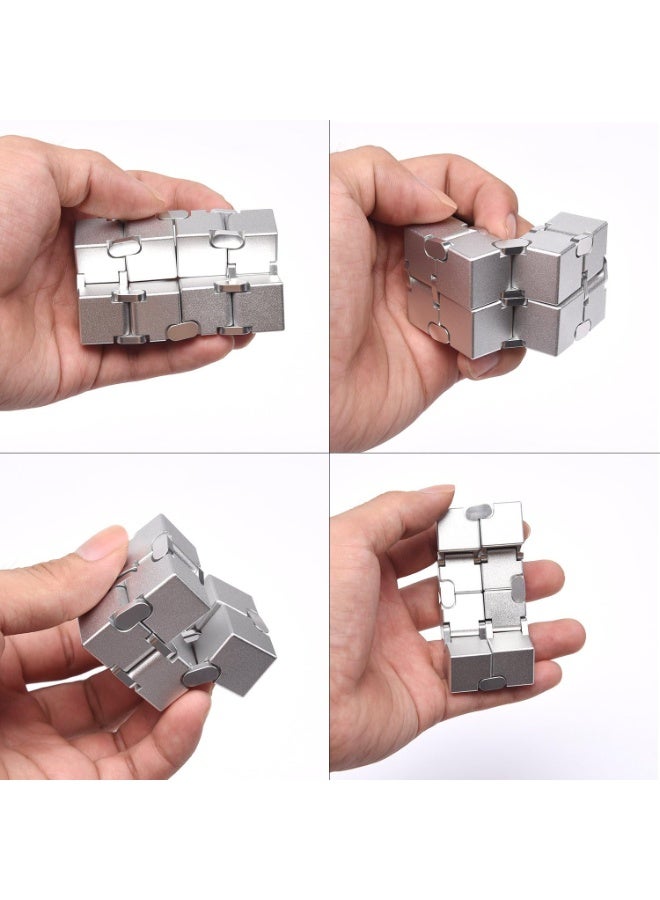 Silver Infinity Cube, Kids Fidget Toy, Fidget Toys Adults Anxiety, Fidget Toys for Teens, Cool Metal Anxiety Toys for Adults (Silver) - Image 3