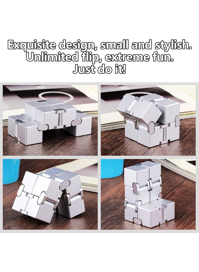Silver Infinity Cube, Kids Fidget Toy, Fidget Toys Adults Anxiety, Fidget Toys for Teens, Cool Metal Anxiety Toys for Adults (Silver) - Image 4