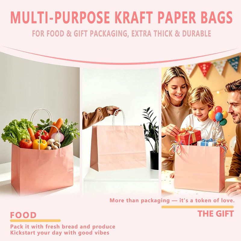 Weifeng 50pcs Paper Bags with Twist Handles, Pink Party Gift Bags - Image 5
