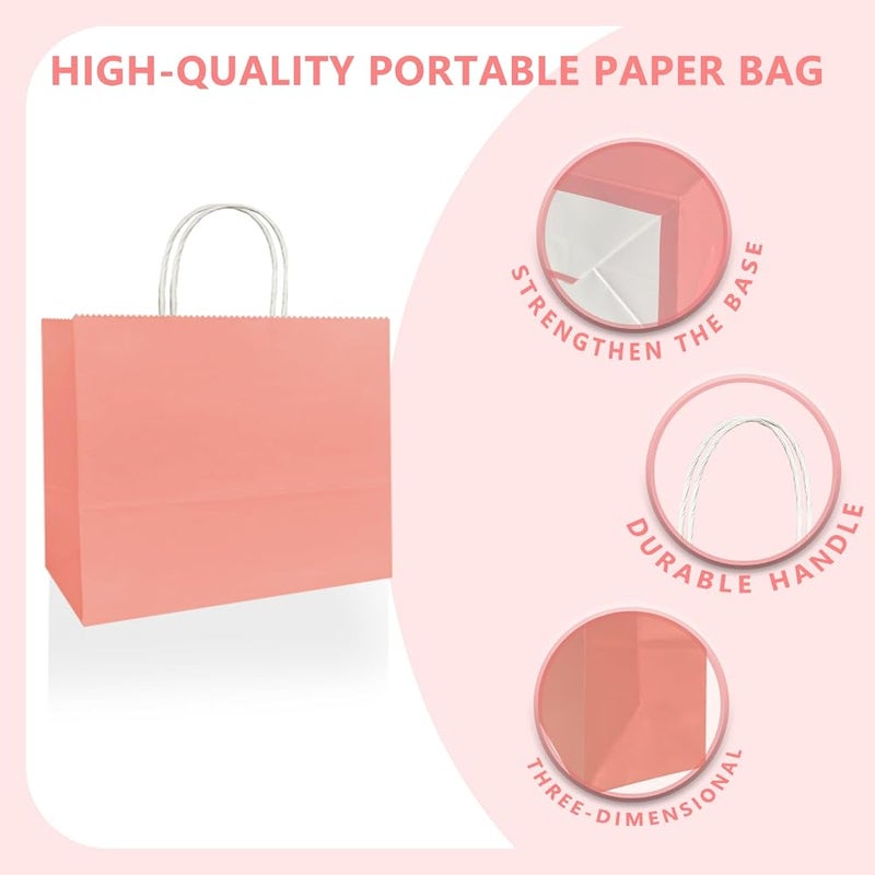 Weifeng 50pcs Paper Bags with Twist Handles, Pink Party Gift Bags - Image 4