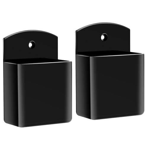 DRQ 2pc Adhesive Remote Control Holder, Wall Mount TV Controller Holder, TV Remote Organizer, Wall Pen Holder Desk Accessories Storage for Home Office School, Black - Image 1