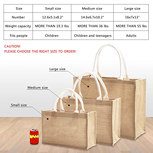 YACEYACE Jute Bags with handles, 14.5" x 6.7" x 10.2" Pack of 3 Medium Burlap Tote Bags, Reusable Bag for DIY, Shopping, Beach, Pool, Wedding Welcome Bag - Image 5
