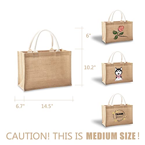 YACEYACE Jute Bags with handles, 14.5" x 6.7" x 10.2" Pack of 3 Medium Burlap Tote Bags, Reusable Bag for DIY, Shopping, Beach, Pool, Wedding Welcome Bag - Image 2