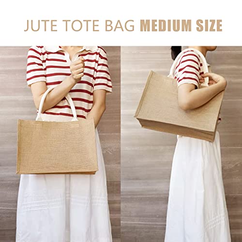 YACEYACE Jute Bags with handles, 14.5" x 6.7" x 10.2" Pack of 3 Medium Burlap Tote Bags, Reusable Bag for DIY, Shopping, Beach, Pool, Wedding Welcome Bag - Image 4