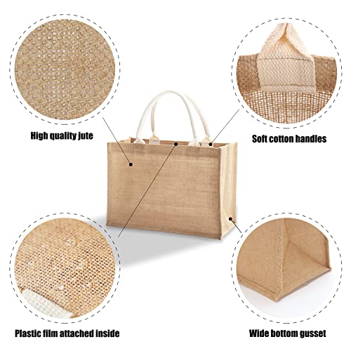YACEYACE Jute Bags with handles, 14.5" x 6.7" x 10.2" Pack of 3 Medium Burlap Tote Bags, Reusable Bag for DIY, Shopping, Beach, Pool, Wedding Welcome Bag - Image 3
