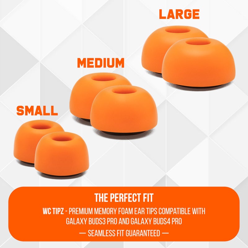 WC TipZ Galaxy â€“ Memory Foam Ear Tips Compatible with Samsung Galaxy Buds Pro 3 & Pro 4 by Wicked Cushions | Improved Comfort, Tighter Seal & Better Foam Rebound Time | Orange - Image 4