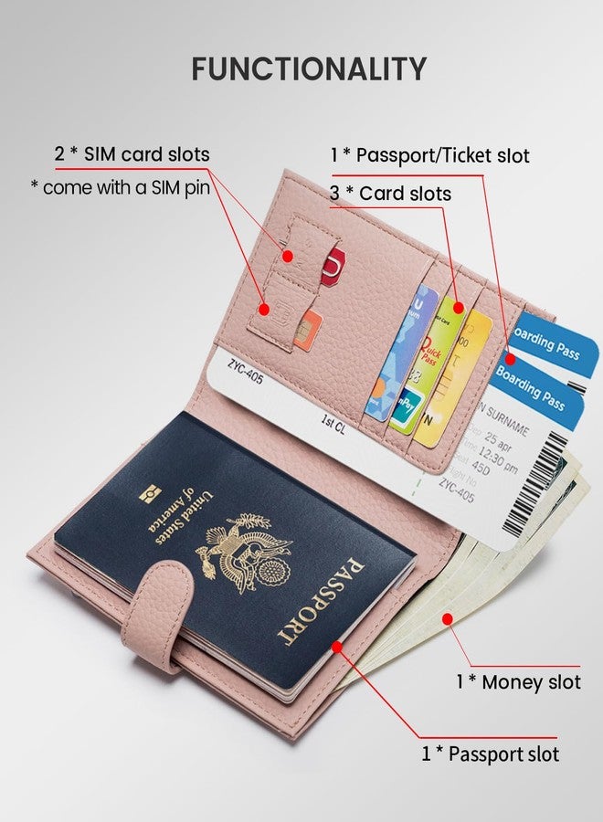 Karmiir RFID Passport Holder Travel Wallet for Women, Leather Passport Cover Wallet with Card Holders SIM Slots,Zippered Coins Pocket and Cash Slot Slim Compact Travel Wallet (Pink) - Image 2