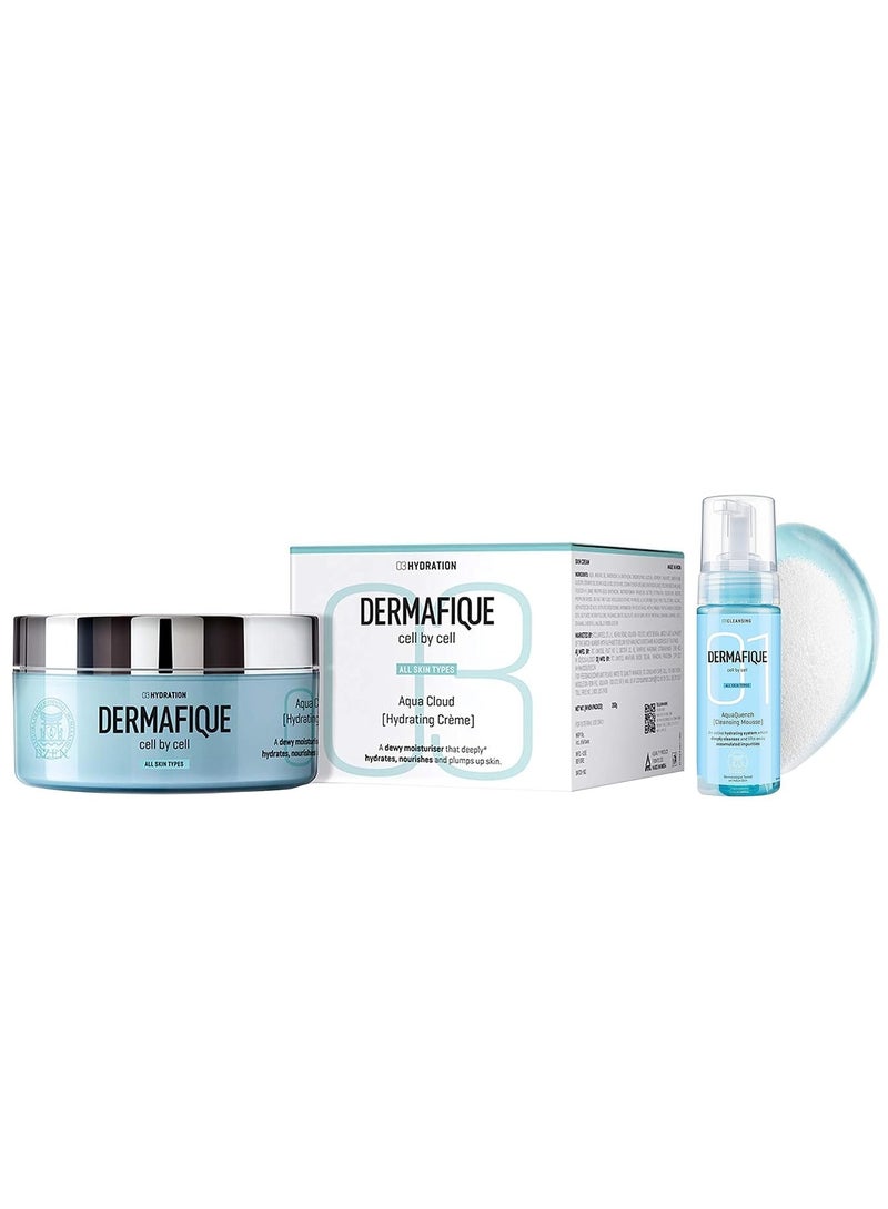 Dermafique Aqua Quench Cleansing Mousse Face  wash 150 Ml And Aqua Cloud Hydrating Cream 200G - Image 1