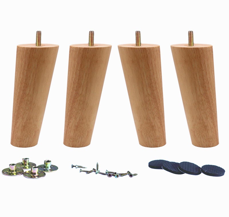 WEICHUAN Solid Rubber Wood Replacement Sofa Couch Chair Ottoman Loveseat Coffee Table Cabinet Furniture Wood Legs(6" Slant Set of 4) - Image 1
