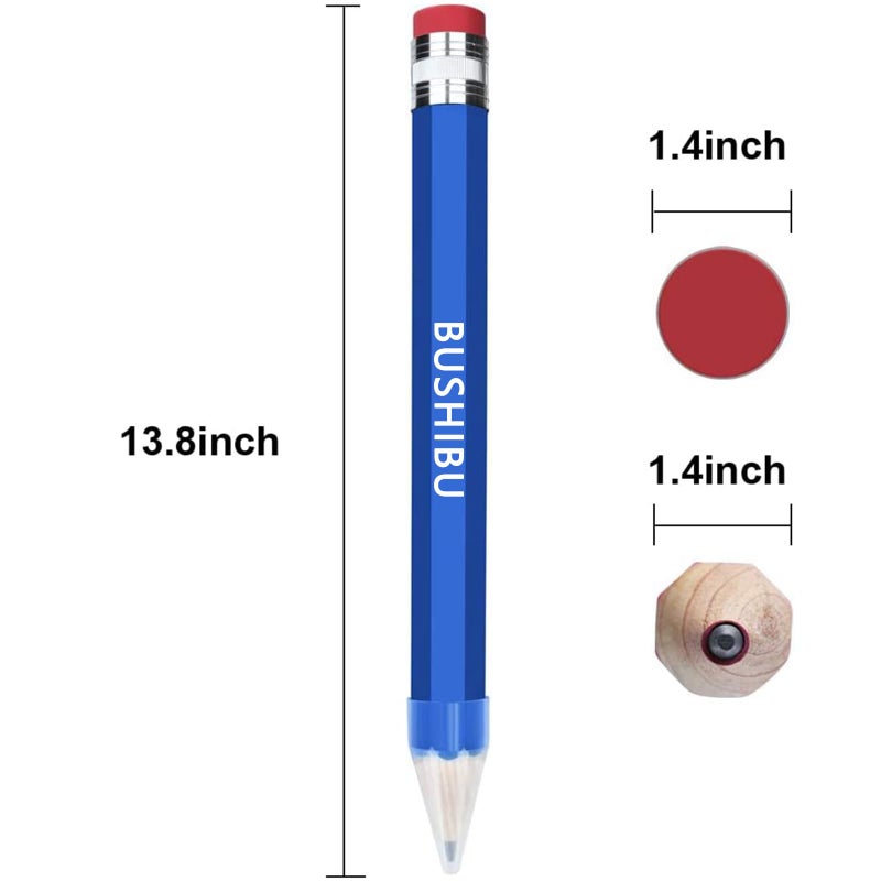 BUSHIBU Giant Pencils for Prop/Gifts/Decor - 14 Inch Jumbo Wooden Big Novelty Pencil with Cap for Schools and Homes (Blue) - Image 3