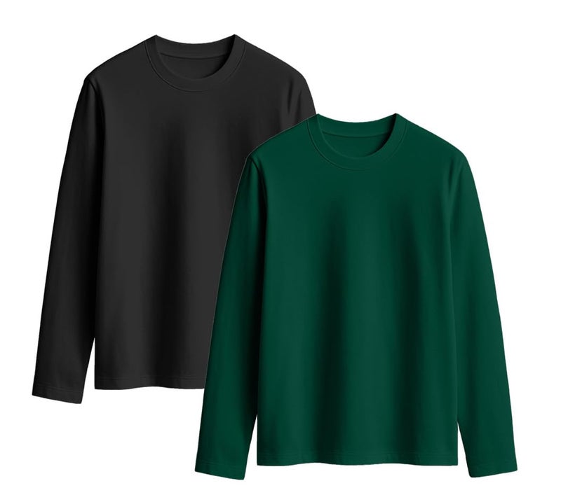 JUNEBERRY® Cotton Round Neck Regular Fit Solid Core Full Sleeve T-Shirt Combo for Women & Girls (Pack of 2) (PO2_JB_FS_BK_GR_M) - Image 1