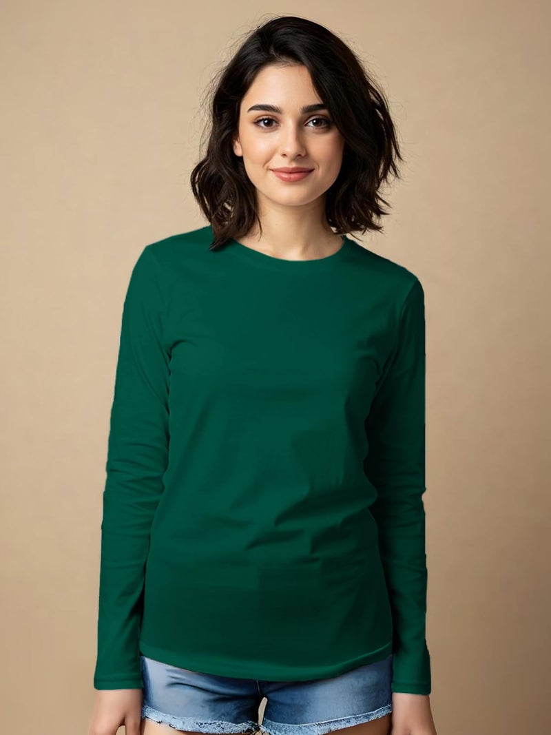 JUNEBERRY® Cotton Round Neck Regular Fit Solid Core Full Sleeve T-Shirt Combo for Women & Girls (Pack of 2) (PO2_JB_FS_BK_GR_M) - Image 4