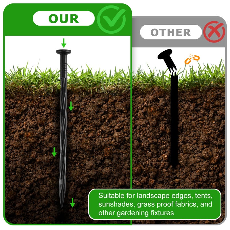 DharBnt 100Pcs 8-Inch Plastic Landscape Edging Spikes, Spiral Anchoring Nails for Weed Barrier, Paver Edging, Landscape Edging, Artificial Turf, Grass Pathways, and More - Image 3