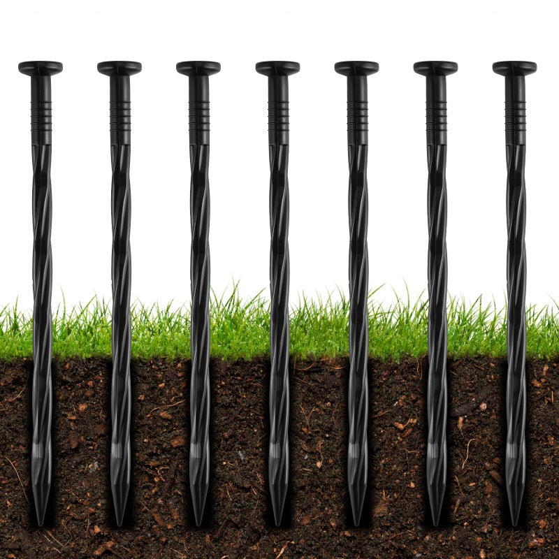 DharBnt 100Pcs 8-Inch Plastic Landscape Edging Spikes, Spiral Anchoring Nails for Weed Barrier, Paver Edging, Landscape Edging, Artificial Turf, Grass Pathways, and More - Image 1