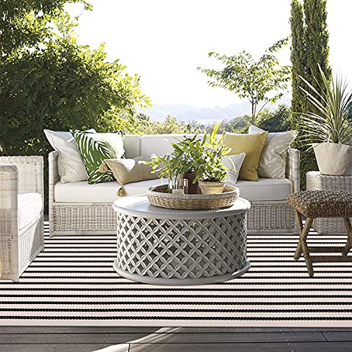 LEEVAN Black and White Striped Outdoor Area Rug 4x6 ft Patio Rugs Washable Woven Cotton Boho Living Room Rug Farmhouse Collection Large Floor Carpet for Courtyard/Bedroom - Image 3
