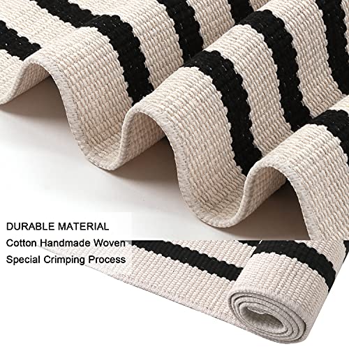 LEEVAN Black and White Striped Outdoor Area Rug 4x6 ft Patio Rugs Washable Woven Cotton Boho Living Room Rug Farmhouse Collection Large Floor Carpet for Courtyard/Bedroom - Image 4