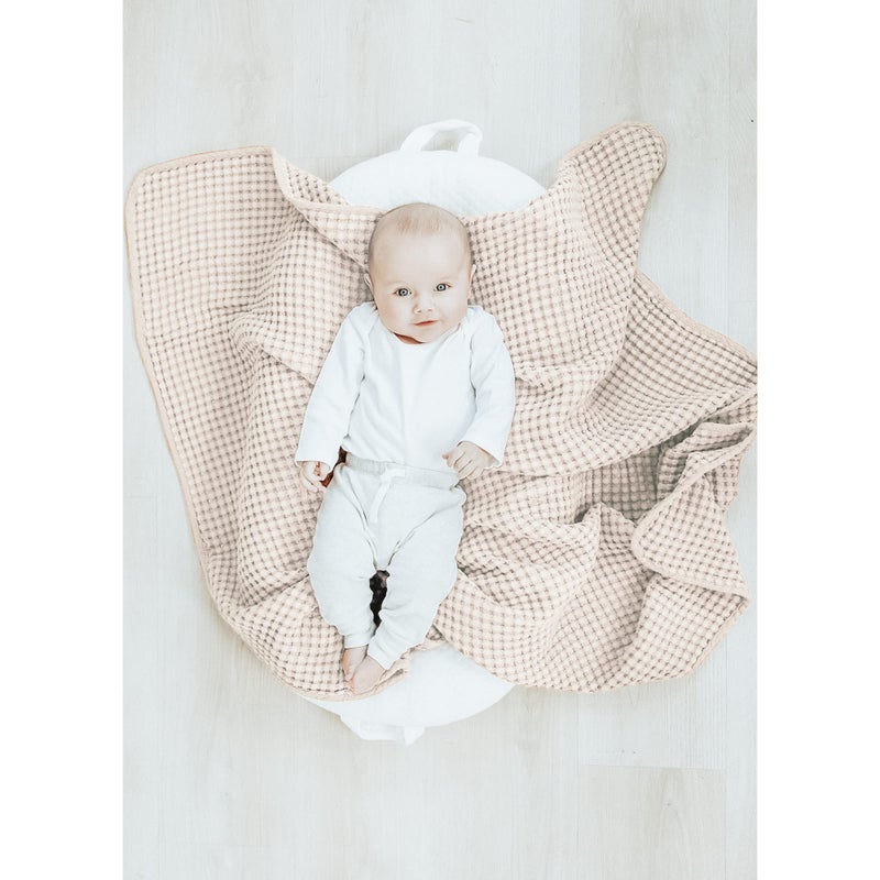 Konssy Waffle Baby Blanket - Soft & Cozy Nursery Swaddle Blanket, Lightweight Toddler Throw for Boys & Girls, Ideal for Wrapping (Oat) - Image 3