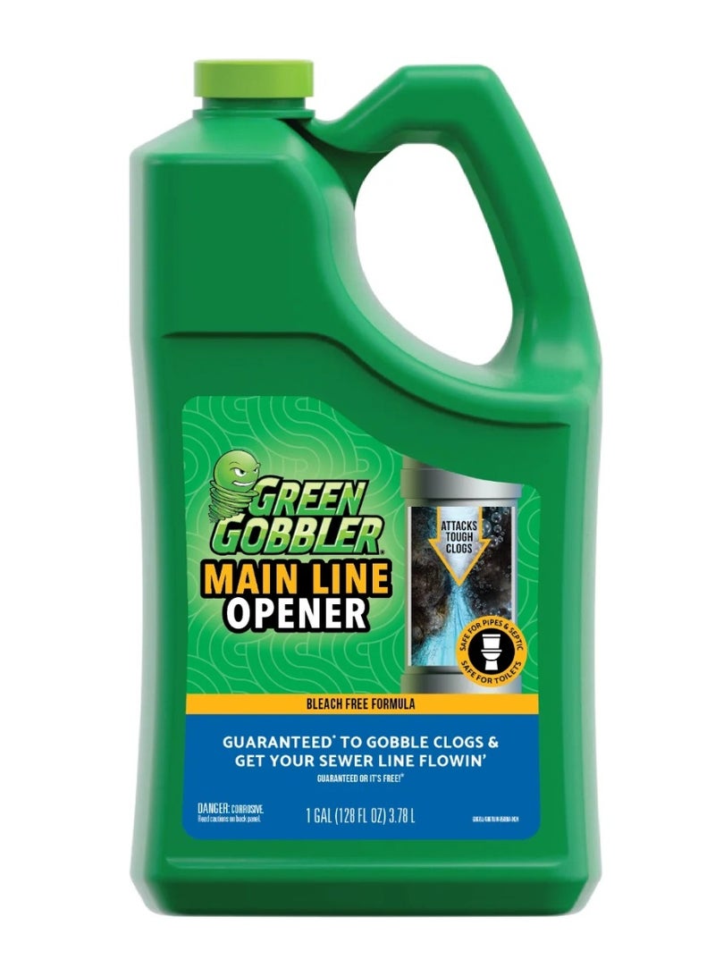 Green Gobbler Main Line Opener 1 Gallon Liquid Drain Cleaner | Powerful Sewer & Pipe Clog Remover for Toilets, Kitchen & Bathroom | Dissolves Grease, Hair & Waste | Septic Safe Formula - Image 1