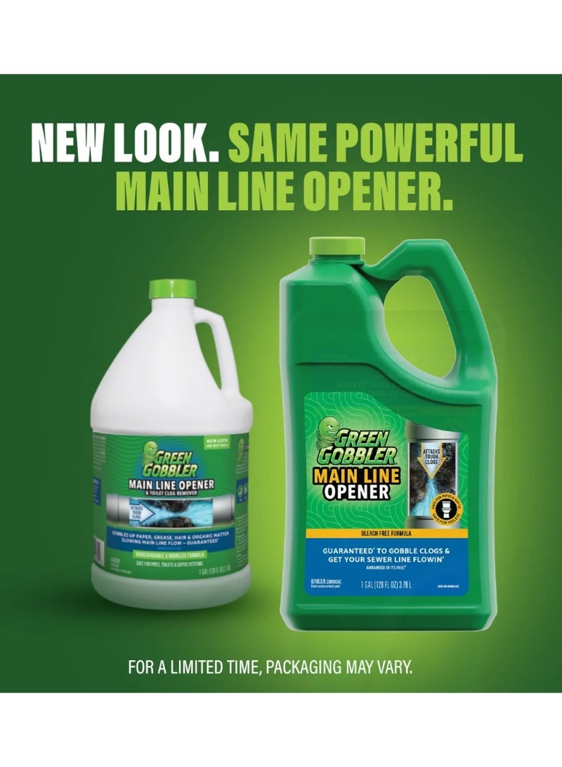 Green Gobbler Main Line Opener 1 Gallon Liquid Drain Cleaner | Powerful Sewer & Pipe Clog Remover for Toilets, Kitchen & Bathroom | Dissolves Grease, Hair & Waste | Septic Safe Formula - Image 3