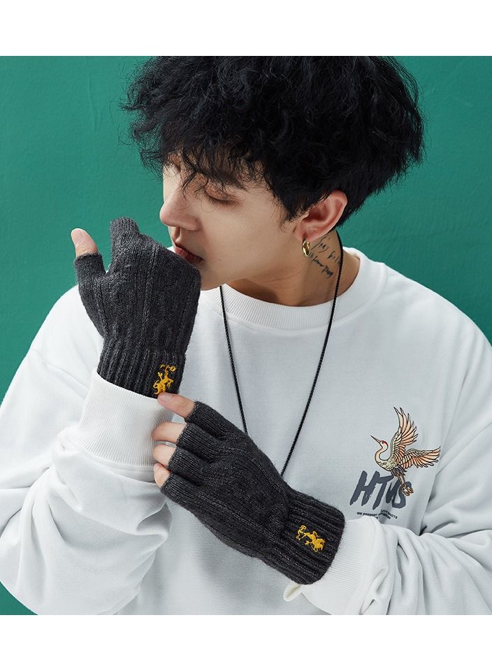 Golovejoy Men's Autumn And Winter Outdoor Plush Warm And Anti-skid Gloves 