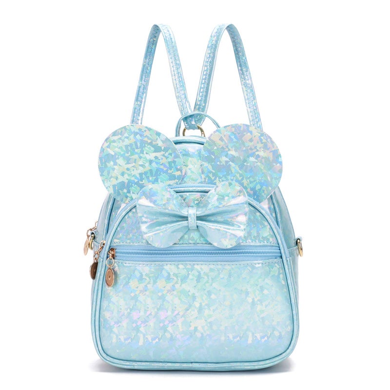 KL928 Girls Bowknot Polka Dot Cute Mini Backpack Small Daypacks Convertible Shoulder Bag Purse for Women (Shiny Blue) - Image 1